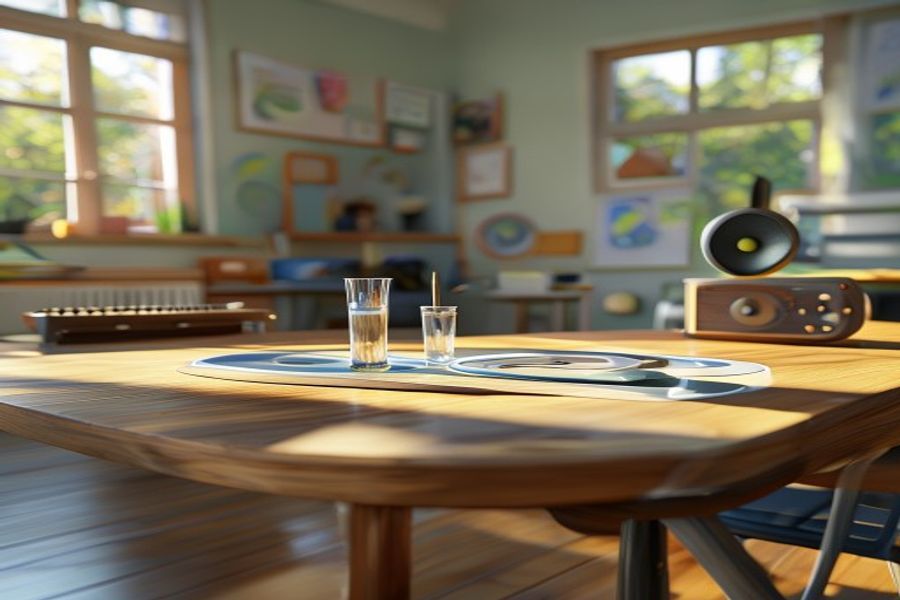 Classroom sound demonstration setup for an educational explainer example